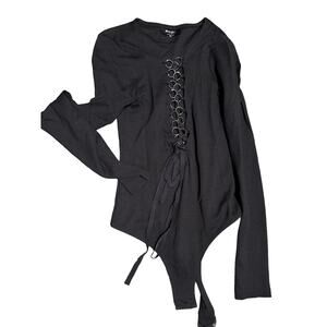 NASTY GAL Women's Black Bad To The Bone Lattice Lace Up Bodysuit XS